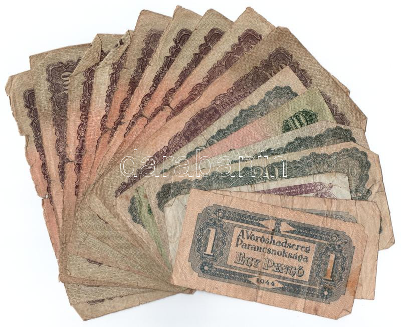 1944. 1p-100p 'Vöröshadsereg Parancsnoksága' (16x) T:III-III- közte szakadás, folt, anyaghiány, sarokhajlás, ly.