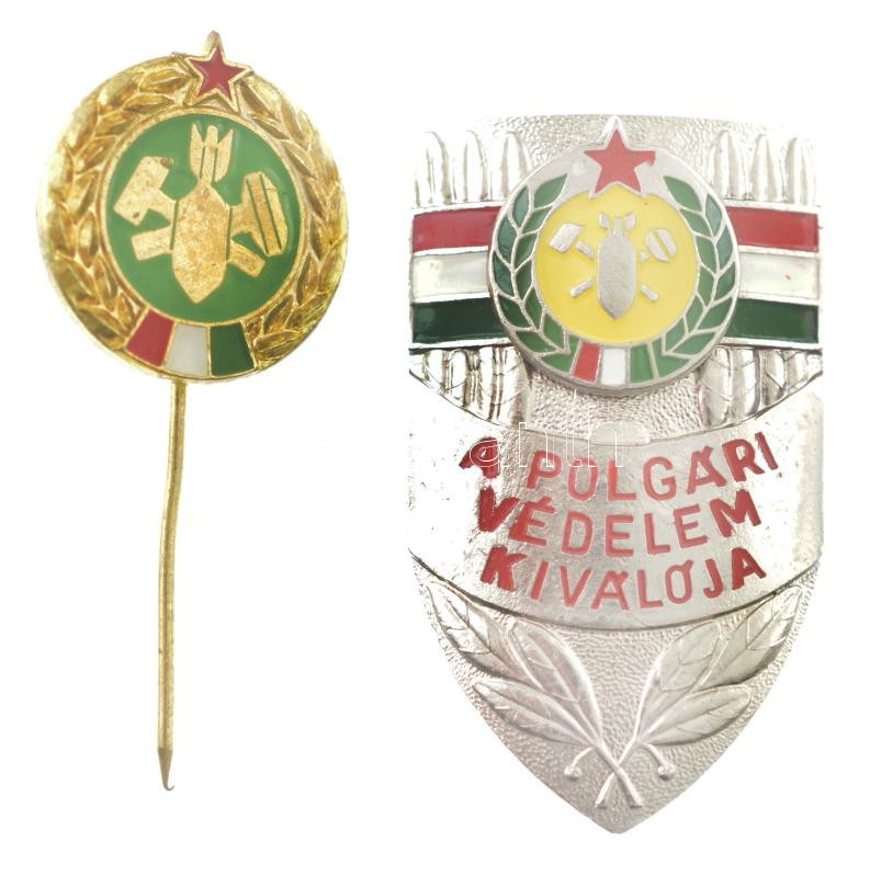 ~1975. 'A polgári védelem kiválója' műgyantás fém jelvény miniatűrrel (41x25mm,19mm) T:1