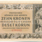 Német Harmadik Birodalom / Cseh-Morva Protektorátus 1942. 10K 'S.38 N 430662', 'SPECIMEN (MINTA)' perforációval T:I,I- German Third Reich / Protectorate of Bohemia and Moravia 1942. 10 Korun 'S.38 N 430662' with 'SPECIMEN' perforation
