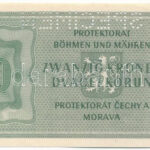 Német Harmadik Birodalom / Cseh-Morva Protektorátus 1944. 20K 'S.06 G 187683', 'SPECIMEN (MINTA)' perforációval T:I- apró szakadás German Third Reich / Protectorate of Bohemia and Moravia 1944. 20 Korun 'S.06 G 187683' with 'SPECIMEN' - Image 2