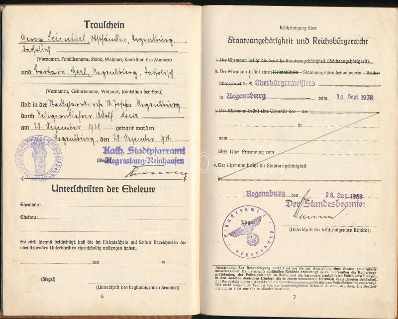 1938 Deutsches Einheits Familienstammbuch / Német Birodalmi család nyilvántartási könyv, bejegyzésekkel, bélyegzőkkel - Image 3