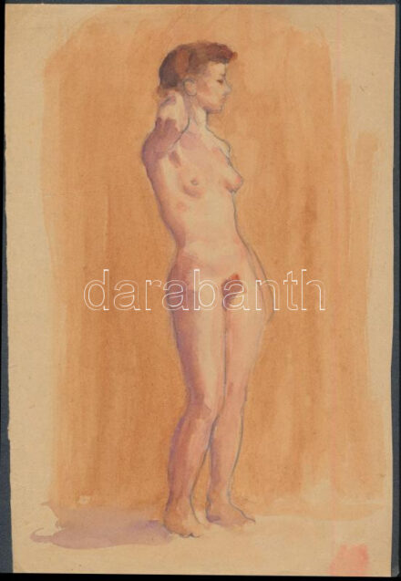 Jakab Gyula (1910-1991): Aktok kétoldalas kép Akvarell és ceruza 29,5x20 cm