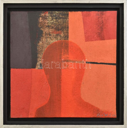 Székács Zoltán (1954-): 'Cogito'. Vegyes technika, vászon, jelzett a hátoldalán. Dekoratív fa keretben, 30×30 cm.