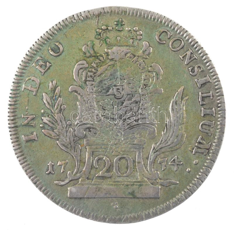 Német Államok / Bajorország 1774. 20kr Ag 'III. Miksa '6,51g) T:2- patina, vésett fej, jusztírozott German States / Bavaria 1774. 20 Kreuzer Ag 'Maximilian III Joseph' (6,51g) C:VF patina, engraved head, adjusted Krause KM#528.1