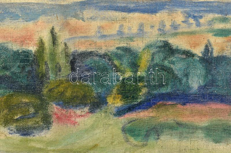 Kernstok Károly (1873-1940): Dunapart, 1910-19 körül. Olaj, vászon. Jelezve jobbra lent: 'Kuruc Margitnak Kernstok Károly'. Hátoldalán tájkép vázlat. 55x90 cm. Kurucz Margit, Radnai Béla (1873-1923) szobrászművész második felesége - Image 2