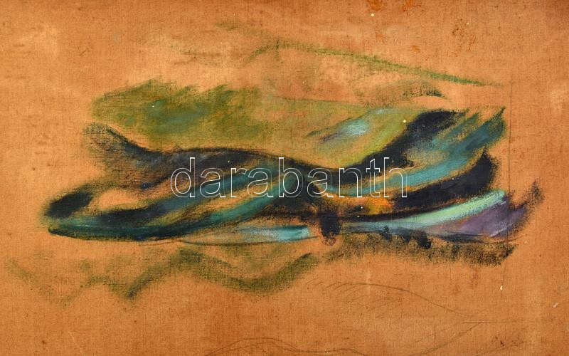 Kernstok Károly (1873-1940): Dunapart, 1910-19 körül. Olaj, vászon. Jelezve jobbra lent: 'Kuruc Margitnak Kernstok Károly'. Hátoldalán tájkép vázlat. 55x90 cm. Kurucz Margit, Radnai Béla (1873-1923) szobrászművész második felesége - Image 4