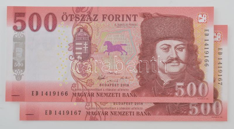 2018. 500Ft (2x) sorszámkövetők 'ED 1419166 - ED 1419167' T:I Adamo F60.3