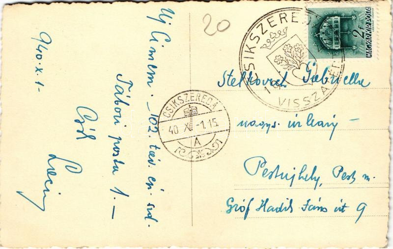 1940 Csíkszereda, Miercurea Ciuc; székely gyerekek a kútnál / Transylvanian folklore + '1940 Csíkszereda visszatért' So. Stpl. - Image 2