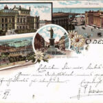 1897 (Vorläufer) Odessa, Odesa; Le Theatre, La Bourse, Le Duc de Richelieu / theatre, stock exchange, statue. G. Geselle Art Nouveau, floral, litho (Rb)