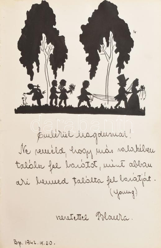 1942 Régi bőrkötéses emlékkönyv sok szöveges bejegyzéssel