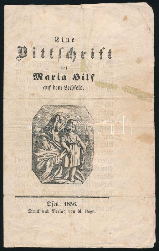 1856 Buda (Ofen), Eine Bittschrift bei Maria Hilf auf dem Lechfeld, 4p