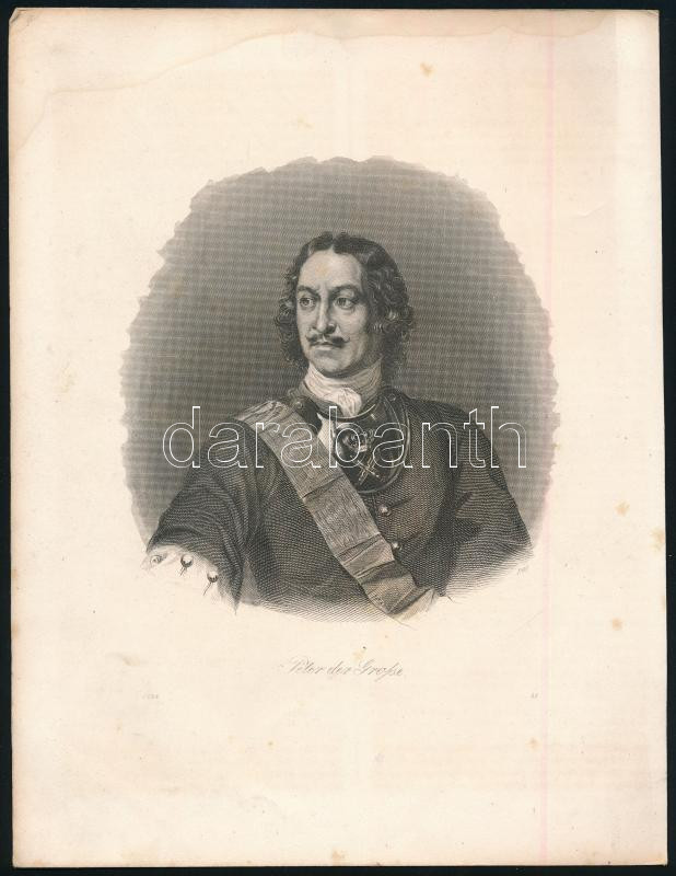 I. Nagy Péter (1672-1725) orosz cár, metszet, 25×19 cm
