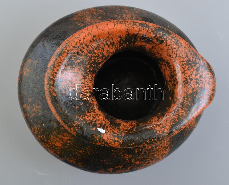 Pesthidegkúti füles váza. Tervező: Csizmadia Margit (1925-1991). Színes mázakkal festett kerámia, hibátlan. Jelzés nélkül, d: 18 cm - Image 2
