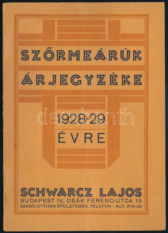 1929 Schwartz Lajos szőrmeáruk árjegyzéke 16 p
