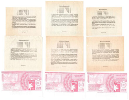 1990-1991. 'Bongó sorsjegy' (6xklf) + 2011. 200Ft + 500Ft (2x) 'Sodexo' melegétel utalvány T:I-II- szakadás