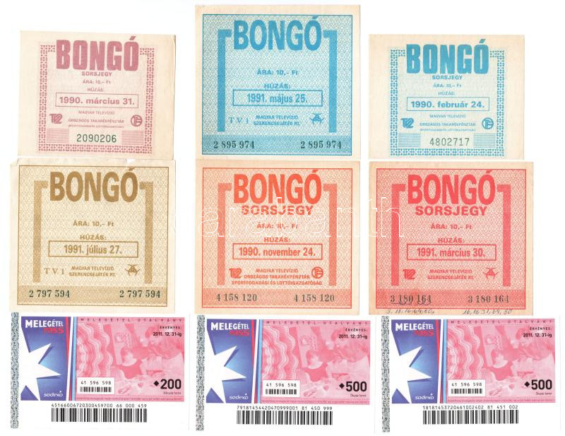 1990-1991. 'Bongó sorsjegy' (6xklf) + 2011. 200Ft + 500Ft (2x) 'Sodexo' melegétel utalvány T:I-II- szakadás - Image 2