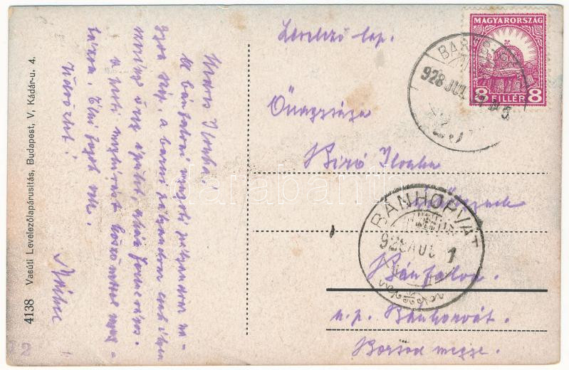 1928 Barcs, vasútállomás, vonat, gőzmozdony. Vasúti levelezőlapárusítás 4138. (EK) - Image 2