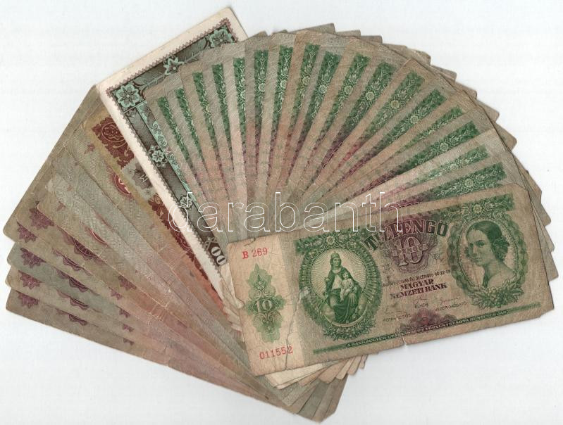1930-1946. 30 darabos pengő bankjegy tétel T:III-IV folt