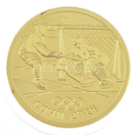 Oroszország 2014. 50R Au 'Szocsi Téli Olimpia - Jéghoki' tanúsítvánnyal, tokban (7,89g/0.999) T:PP ph. Russia 2014. 50 Roubles Au 'Sochi Winter Olympics - Ice Hockey' with certificate and capsule (7,89g/0.999) C:PP edge error Krause Y#1487