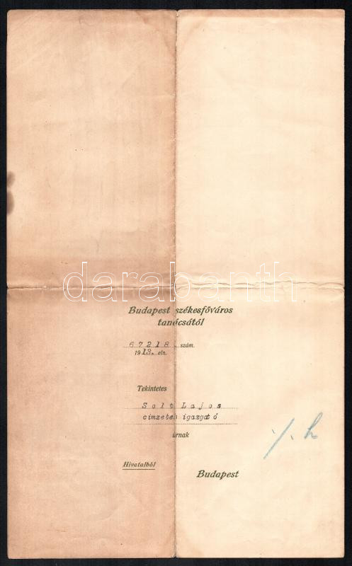 1913 Budapest Székesfőváros Tanácsa rendelvény címzetes igazgatóvá való előléptetésről - Image 2