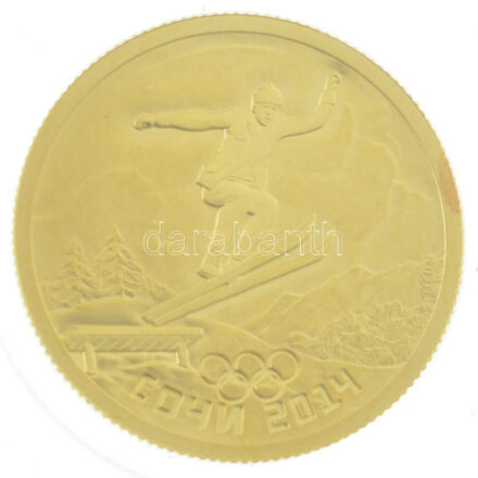 Oroszország 2014. 50R Au 'Szocsi Téli Olimpia - Síugrás' tanúsítvánnyal, tokban (7,87g/0.999) T:PP ph. Russia 2014. 50 Roubles Au 'Sochi Winter Olympics - Ski jumping' with certificate and capsule (7,87g/0.999) C:PP edge error Krause Y#1488