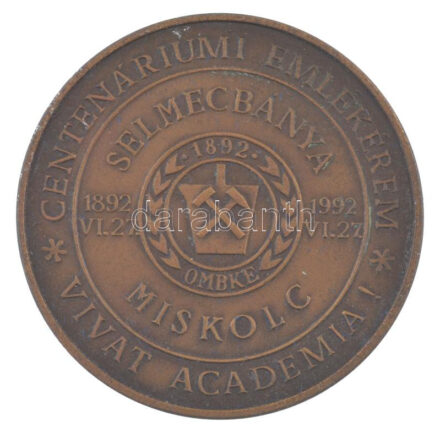 1992. 'Országos Magyar Bányászati és Kohászati Egyesülete Centenáriumi Emlékérem' kétoldalas bronz emlékérem dísztokban (42,5mm) T:1-