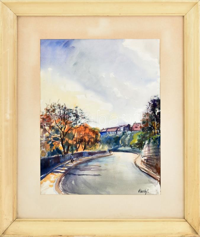 Élesdy István (1912-1987): Szerpentin a budai várban. Akvarell, papír. Jelzett. 44,5×34 cm. Üvegezett fakeretben.