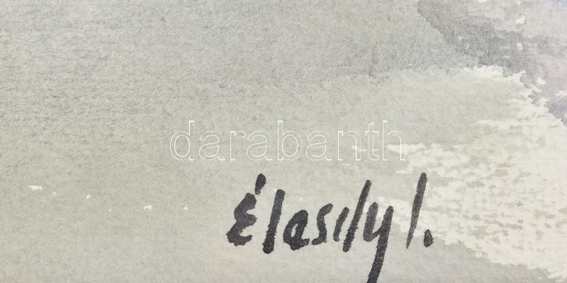 Élesdy István (1912-1987): Szerpentin a budai várban. Akvarell, papír. Jelzett. 44,5×34 cm. Üvegezett fakeretben. - Image 2