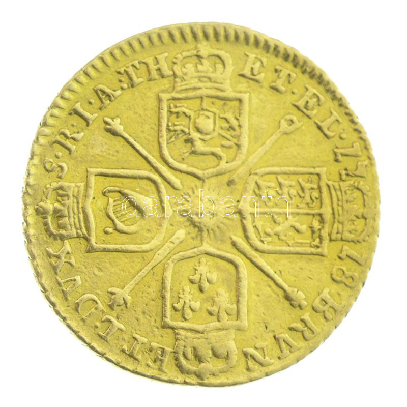 Nagy-Britannia 1718. 1/4G Au 'I. György' (2,08g/0.917) T:1-,2 Great Britain 1718. 1/4 Guinea Au 'George I' (2,08g/0.917) C:AU,XF Krause KM#555 - Image 2