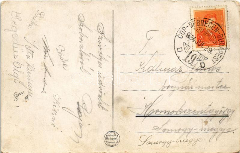 1934 Hajdúszoboszló, Gyógyfürdő, fürdőzők + 'COP - DEBRECEN - BUDAPEST 19 D' vasúti mozgóposta bélyegző (r) - Image 2