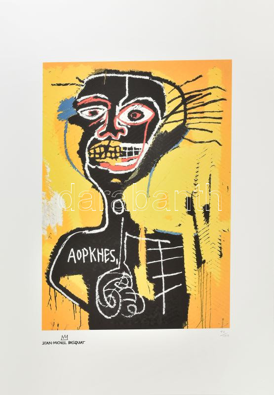 Jean-Michel Basquiat (1960-1988) Ofszet litográfia, papír, jelzett a nyomaton, 'POW Printmaking' szárazpecséttel Grafiart - Aviomar UK. tanúsítvánnyal Számozott: 42/150. Lapméret:70x50 cm, / Numbered, marked