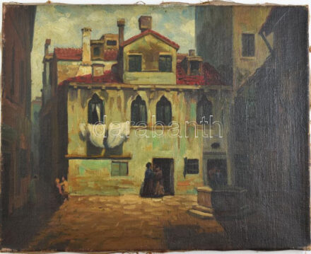 Kövér Gyula (1883-1972): Tere-fere. Olaj, vászon, jelezve jobbra lent, restaurált. 40x50 cm