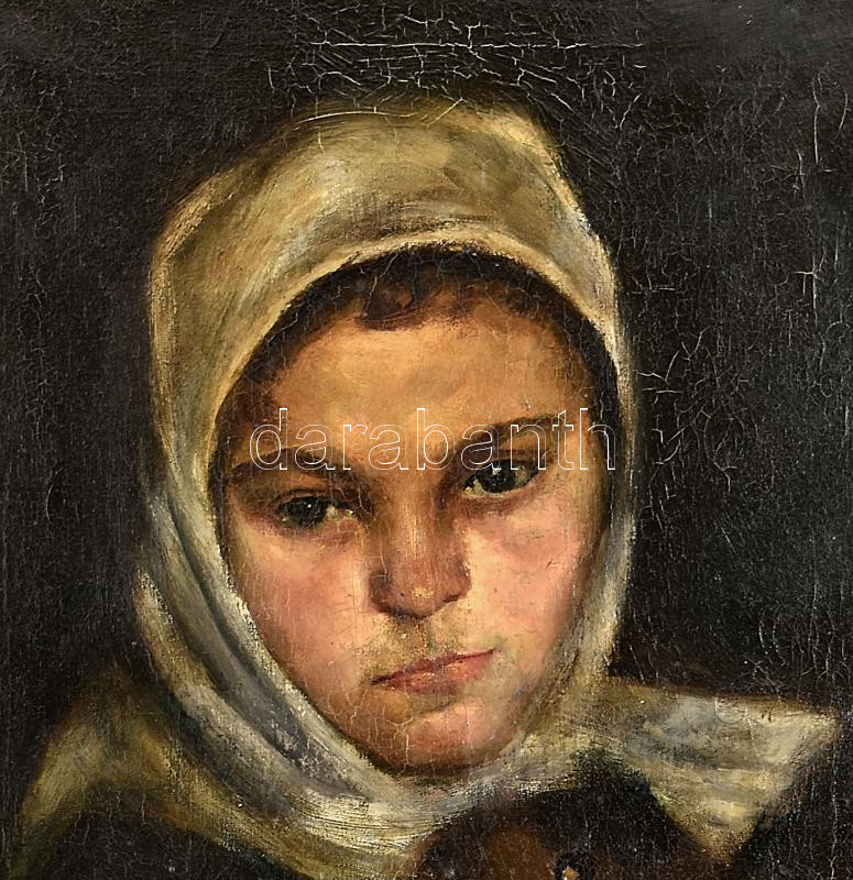 Bihari Sándor (1855-1906): Lányka. Olaj, vászon. Jelezve jobbra lent. Dekoratív fakeretben. 55x38 cm - Image 4