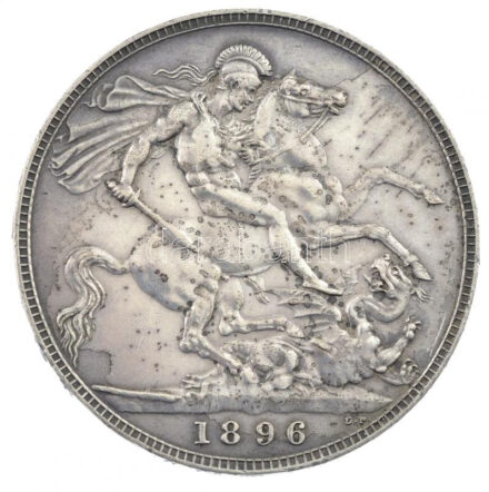 Nagy-Britannia 1896. 1C Ag 'Viktória' (28,39g) T:1-,2 patina, ph. Great Britain 1896. Crown Ag 'Victoria' (28,39g) C:AU,XF patina, edge error Krause KM#783