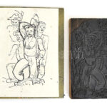 Gábor Jenő (1893-1968): Kubikusok. Fém fára applikálva, dúcon jelzett, 14x8,5 cm