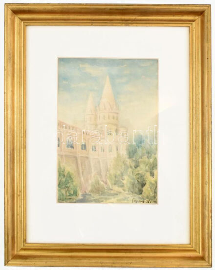 Fejes jelzéssel: Halászbástya, Budapest. Akvarell, papír. Üvegezett, dekoratív fakeretben. 27,5x19 cm