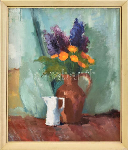 Jelzés nélkül, magyar festő, XX. sz. második fele: Csendélet. Olaj, farost. Fakeretben. 60x50 cm
