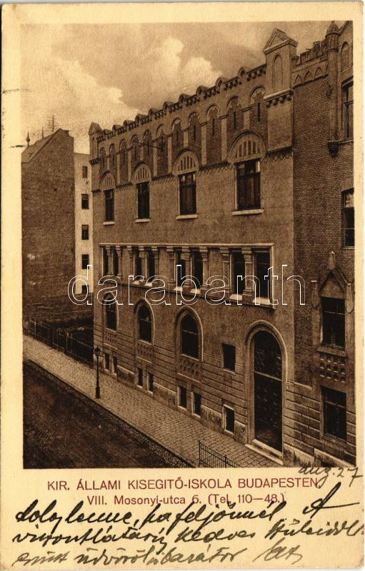 1914 Budapest VIII. Kir. Állami Kisegítő Iskola. Mosonyi utca 6.