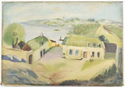 Berény jelzéssel: Tájképl. Olaj, vászon, ki sérülésekkel, 29x41,5 cm cm