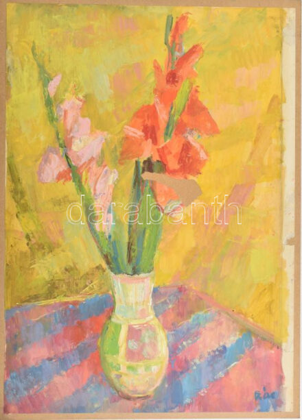 Rác András (1926-2013): Csendélet. Olaj, papír. Jelzett. Farostra kasírozva. 59x42 cm