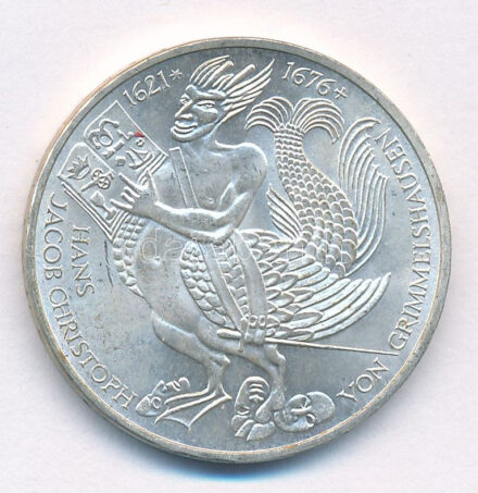 Német Szövetségi Köztársaság 1976D 5M Ag 'Grimmelhausen halálának 300. évfordulója' T:1- Federal Republic Germany 1976D 5 Mark Ag '300th Anniversary - Death of Grimmelhausen' C:AU Krause KM#144