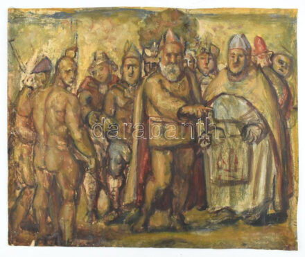 Jelzés nélkül: Jelenet. Vegyes technika, papír. Kissé sérült. 42x50 cm