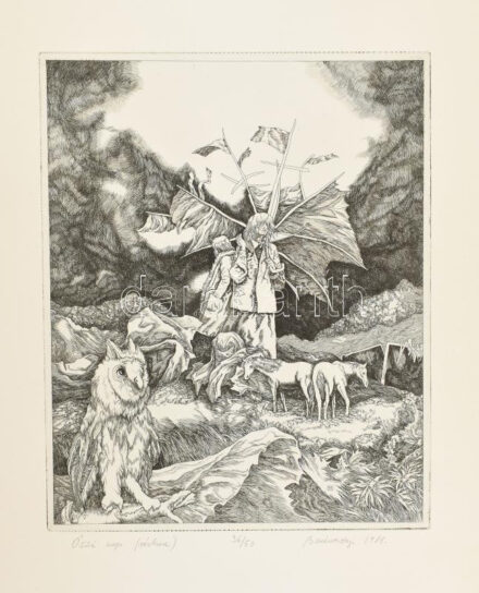 Badacsonyi Sándor (1949-2016): Őszi nap, 1981. Rézkarc, papír, jelzett, számozott (36/50). 29,5x24 cm