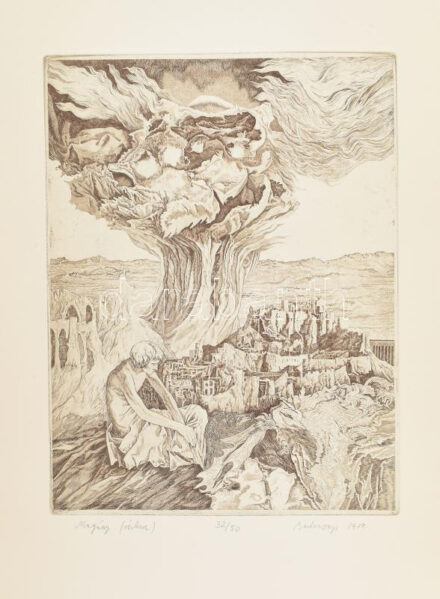 Badacsonyi Sándor (1949-2016): Magány, 1979. Rézkarc, papír, jelzett, számozott (32/50). Lapszéli apró sérüléssel. 27,5x21 cm