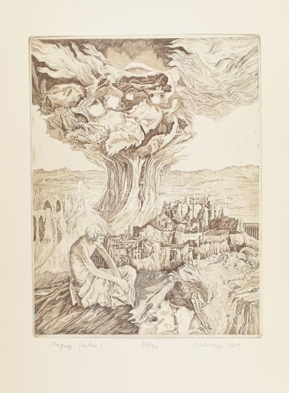 Badacsonyi Sándor (1949-2016): Magány, 1979. Rézkarc, papír, jelzett, számozott (32/50). Lapszéli apró sérüléssel. 27,5x21 cm