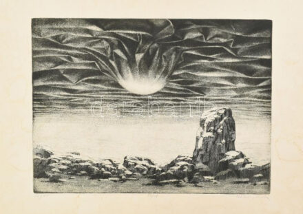 Rékassy Csaba (1937-1989): Nyár. Rézmetszet, papír. Jelzett. Számozott (50/18). Foltos. Lap széle kissé sérült. 29x39,5 cm.