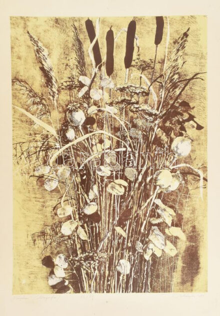 Bálványos Huba (1938-2011): Júdáspénz, 1981. Litográfia, papír. Jelzett. Számozott: 55/50. Lapszéli szakadással. 56,5x40 cm