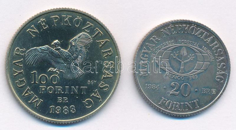 1983. 100Ft Cu-Ni-Zn 'Simon Bolivar' (aranyozva?) + 1984. 20Ft Cu-Ni 'FAO - Védd az erdőt' T:BU,PP kis patina Adamo EM73, EM80 - Image 2