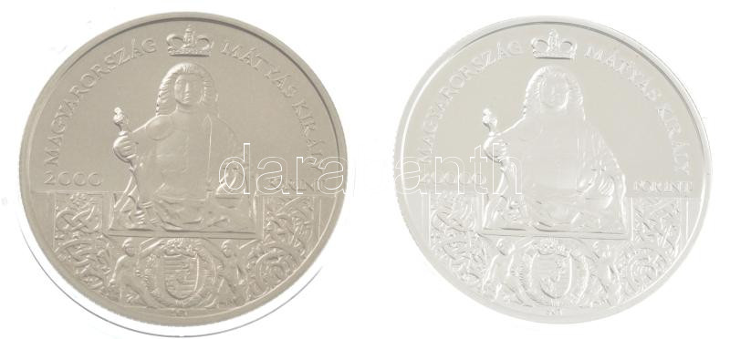 2018. 2000Ft Cu-Ni 'Mátyás király emlékév' + 20.000Ft Ag 'Mátyás király emlékév' kapszulában, tanúsítvánnyal T:BU,PP repedt kapszula Adamo EM370,371