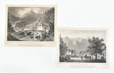 cca 1840 Ludwig Rohbock (1820-1883): A verestoronyi szoros. 2 db Színezett acélmetszet 17x12 cm